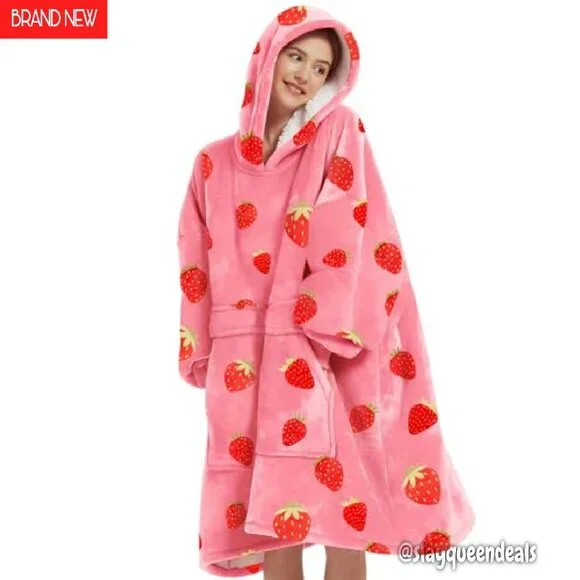 Oversized Wearable Blanket Hoodie with Pockets Sherpa Lining One Size